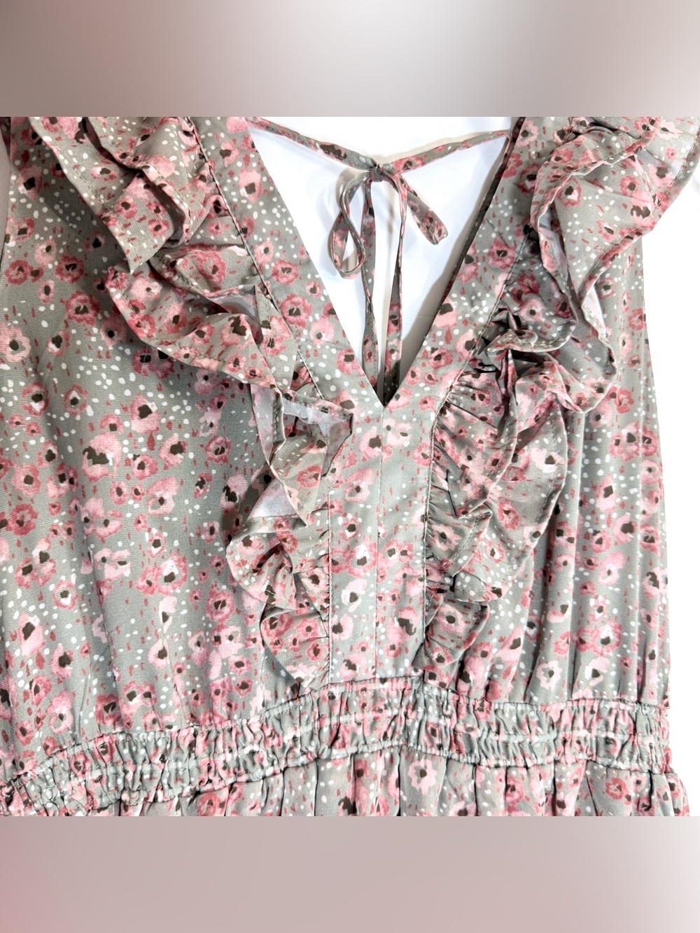 Perfectly Priscilla Boutique Mini Dress With A Green Pink Floral Pattern Size M - Picture 6 of 14